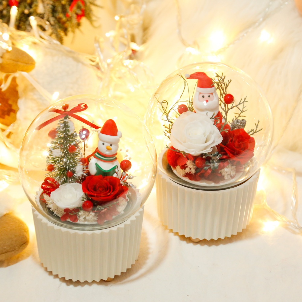 Santa Claus Eternal Flowers Rose Gift Christmas Decor for Home