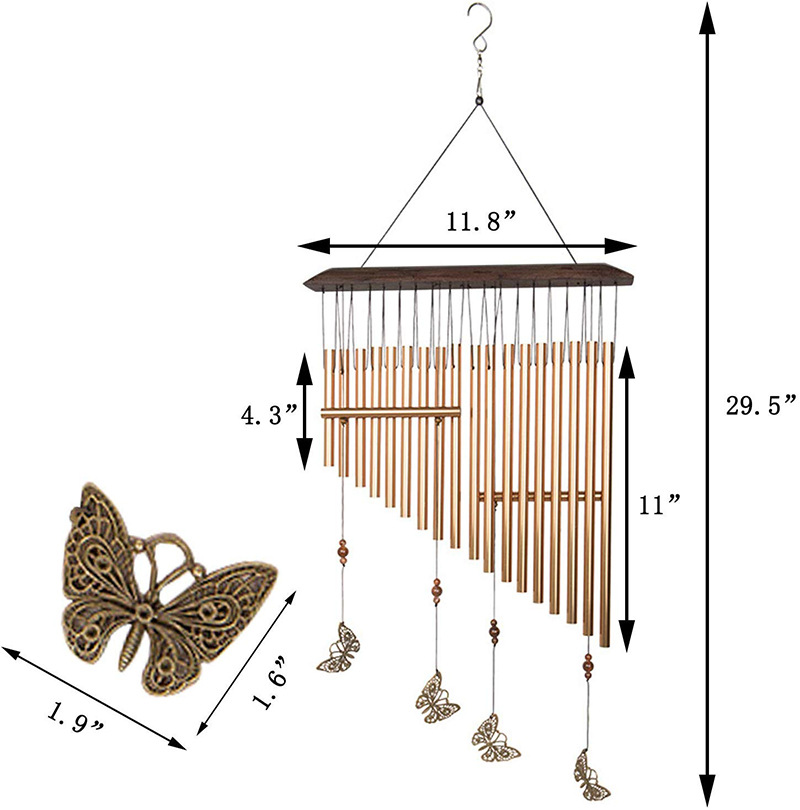 Classic Aluminum Pipe Butterfly Wind Chimes Hanging Decoration Craft Gifts