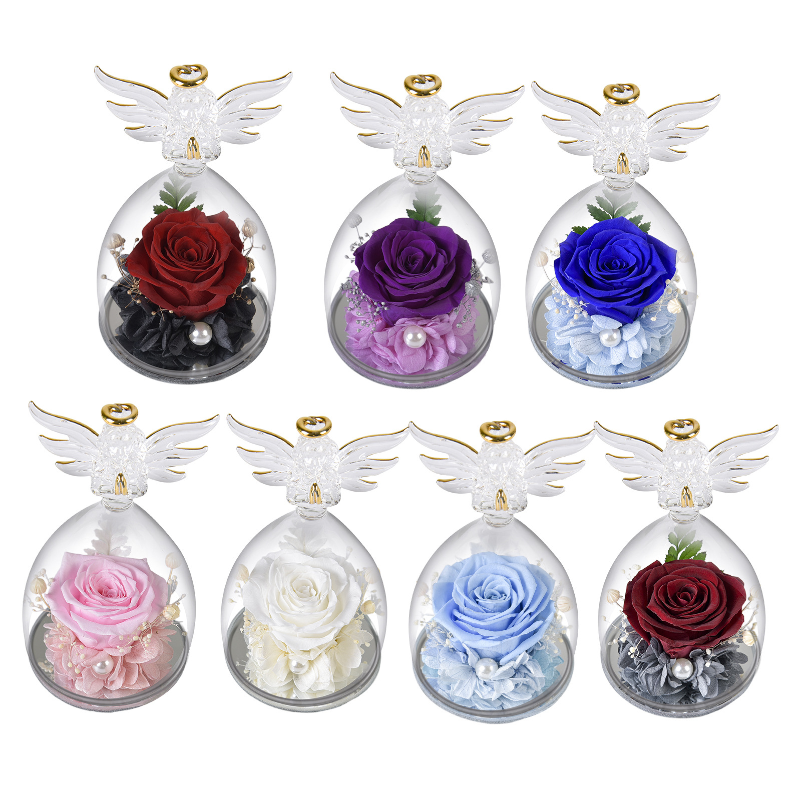 Eternal Rose in Glass Angel Figurines Romantic Gift for Her