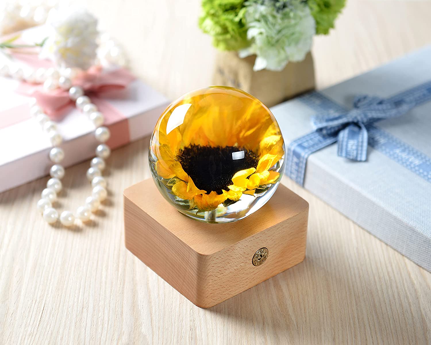 Real Sunflower in Glass Forever Flower Gift for Women