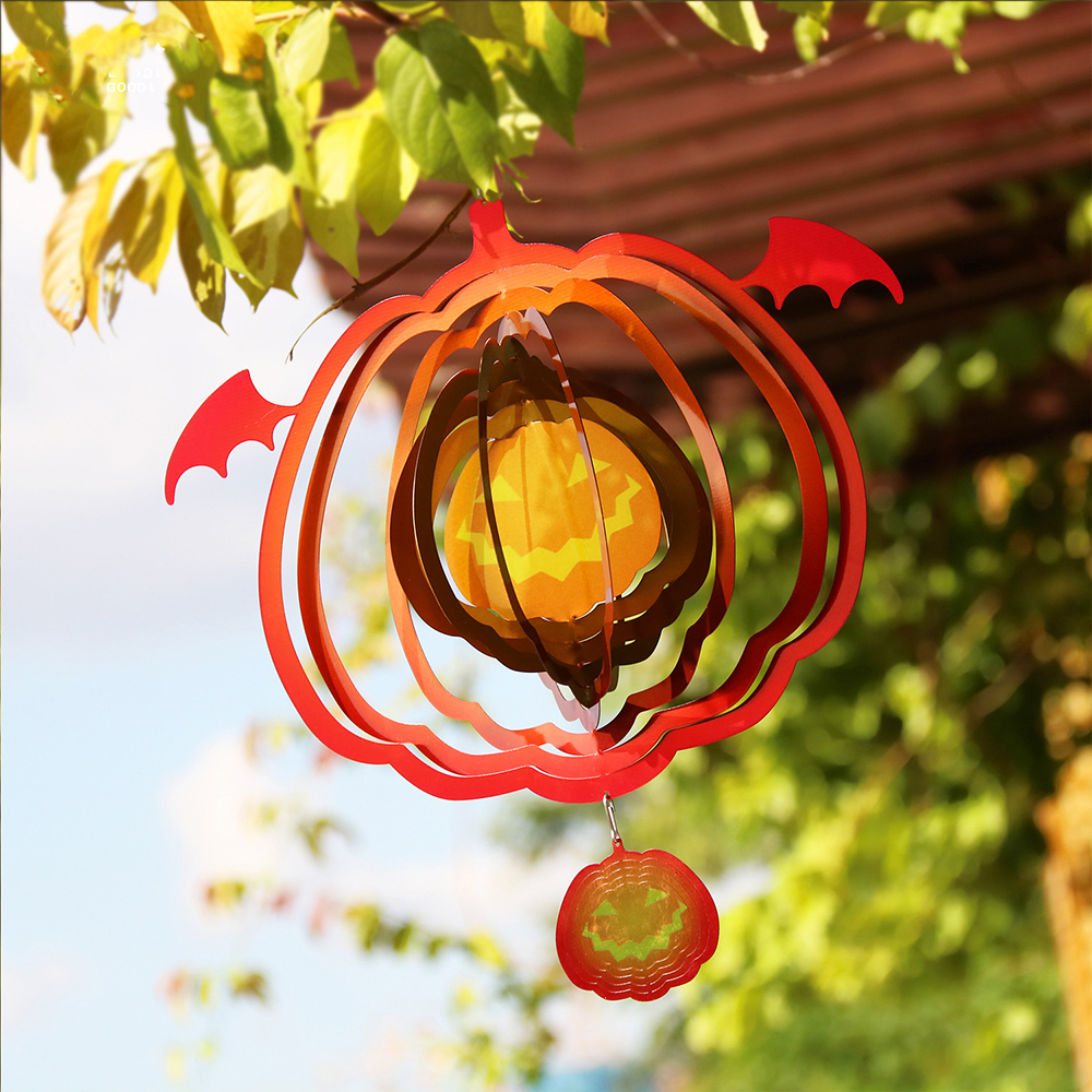 Stainless Rotating Pumpkin Wind Chime Hanging Ornament for Garden