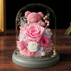 Preserved Pink Rose and Moss Bear in Glass Dome Gifts for Her