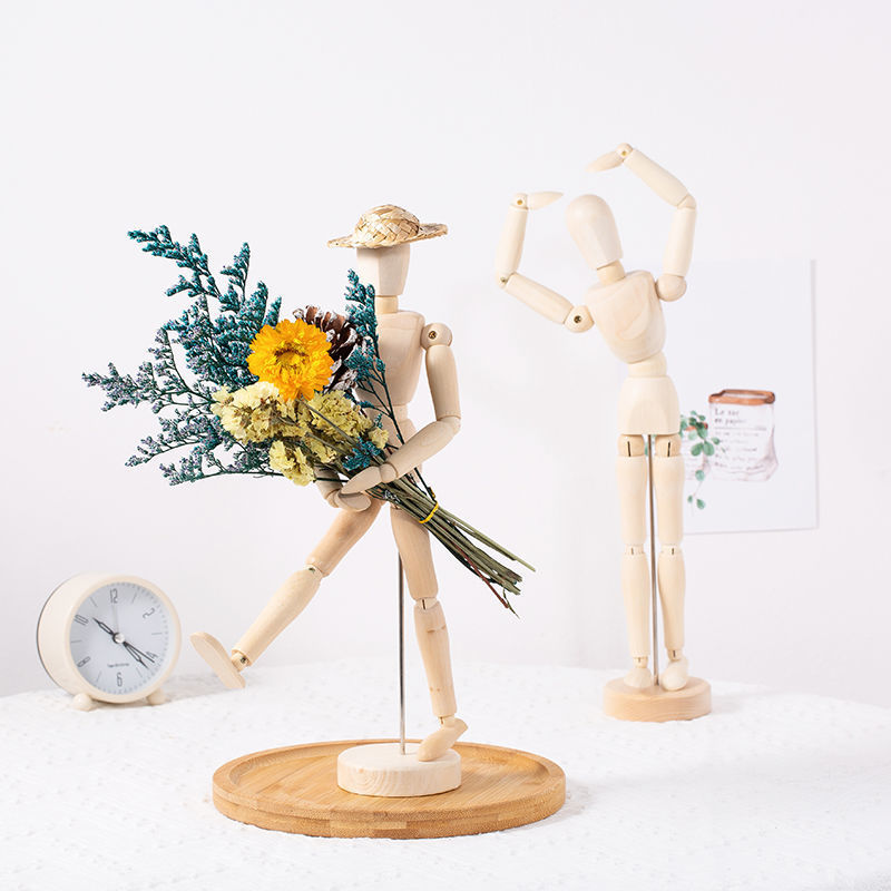 Wooden Mannequin with Dried Flowers Perfect for Home Decoration