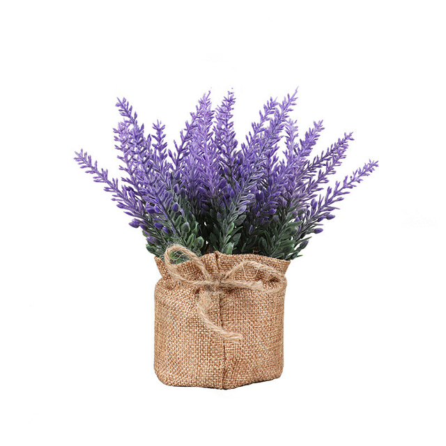 Artificial Lavender Plants in Flax Pot Home Office Decor
