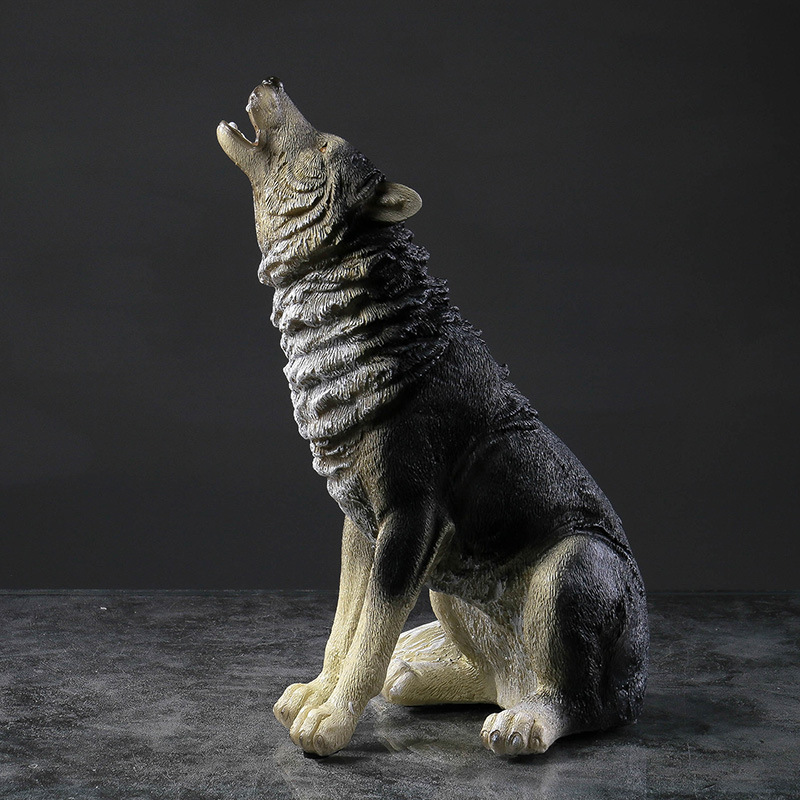 Black Wolf Statue And Figurine Voice Control Sculpture