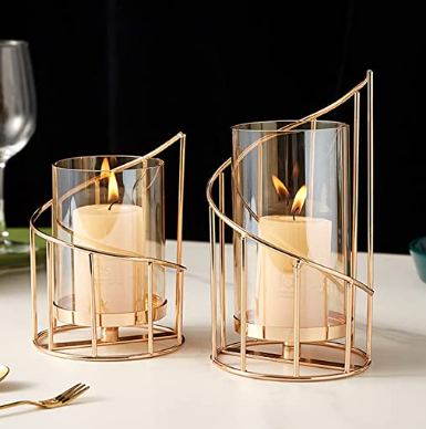 Glass Pillar Candle Holders Gold Decorative Tea Light Candleholders
