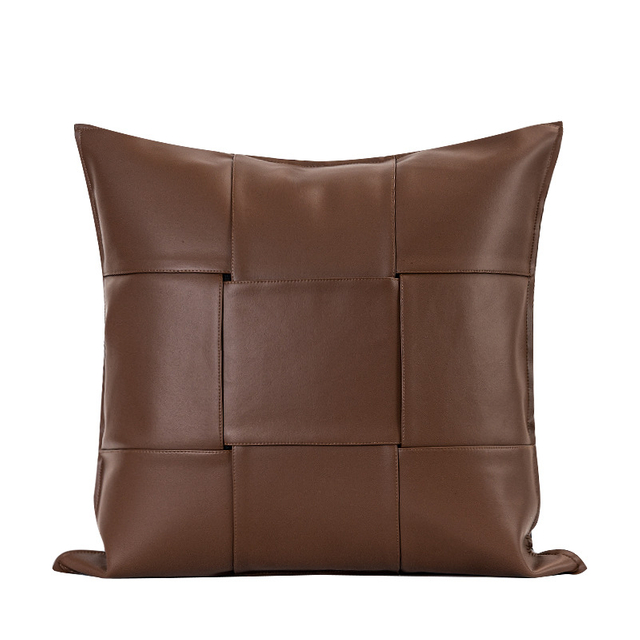 Coffee Leather Woven Pillows