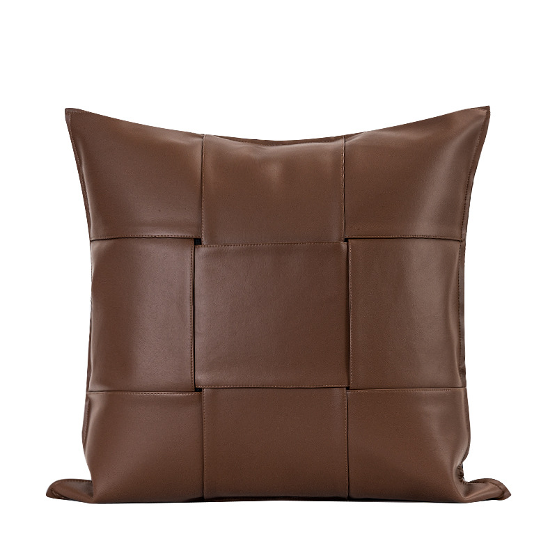Coffee Leather Woven Pillows