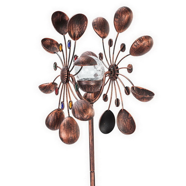 Jewel Cup LED Lighting Solar Powered Wind Spinner Garden Decor
