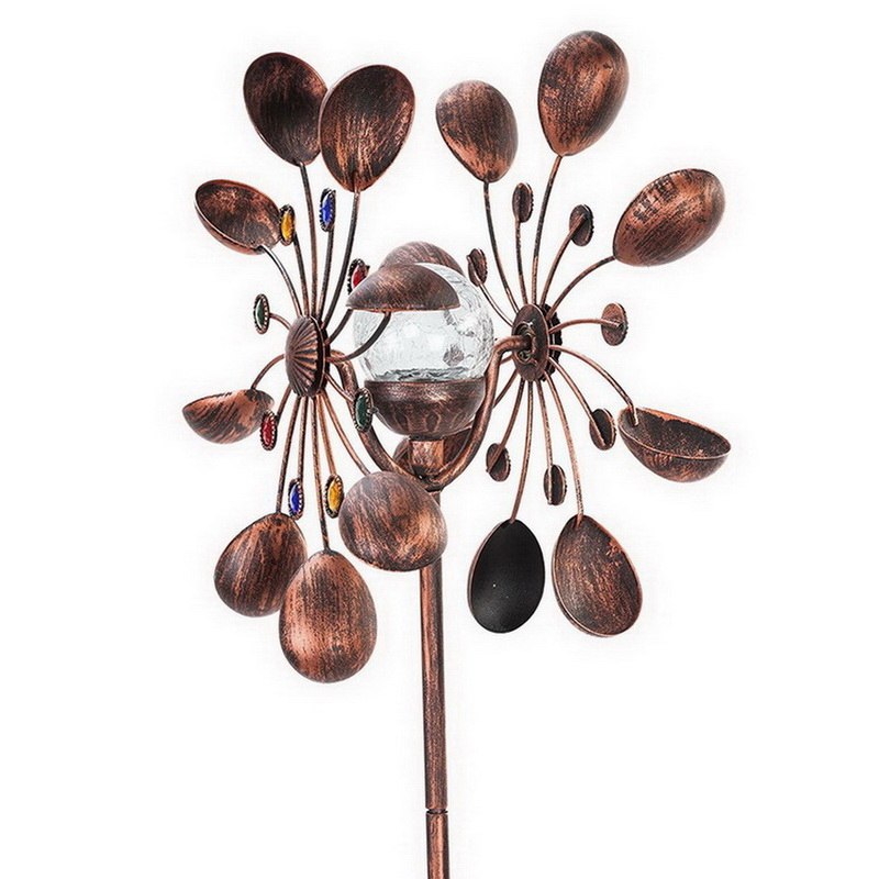 Jewel Cup LED Lighting Solar Powered Wind Spinner Garden Decor