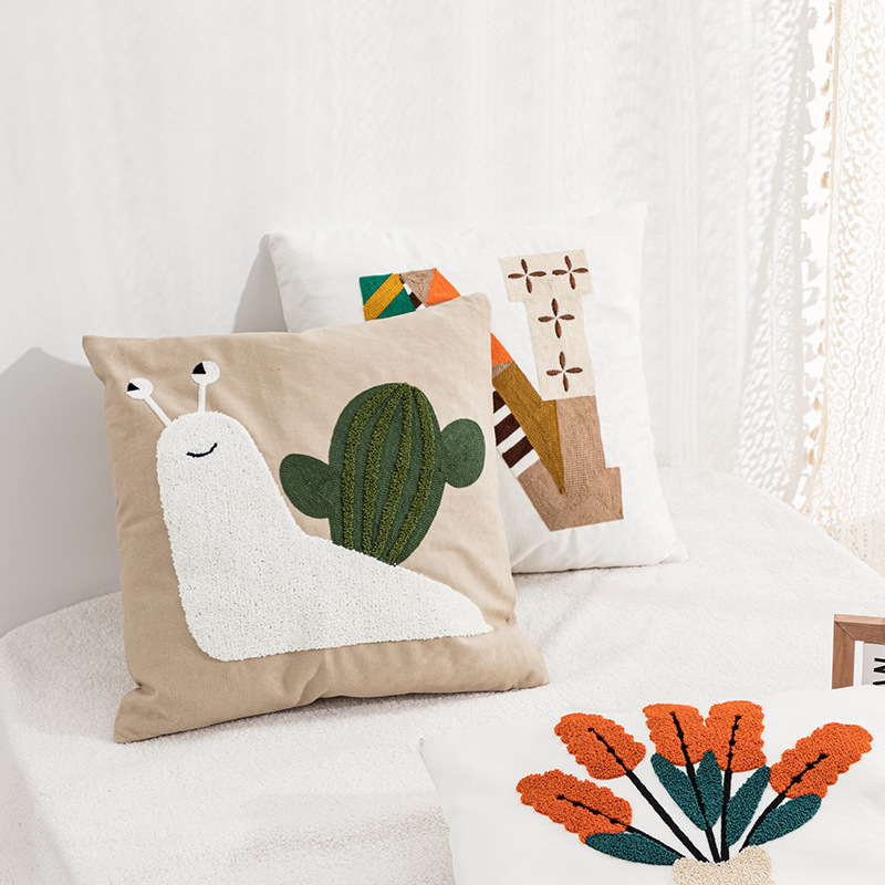 Snail Embroidered Throw Pillows