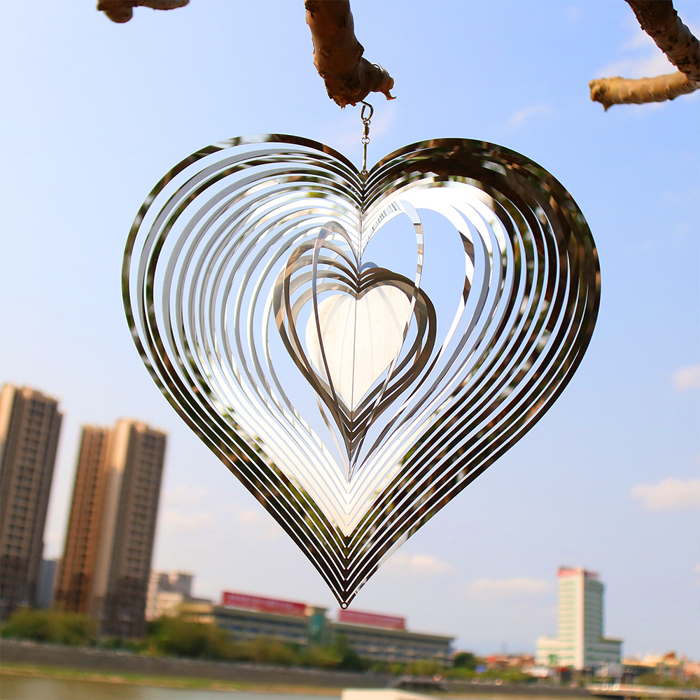 3D Stainless Steel Heart Wind Chimes Garden Decor