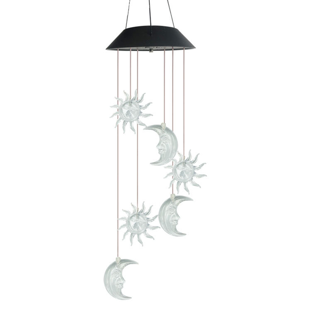 Solar Sun And Moon Wind Chimes Outdoor Garden Light