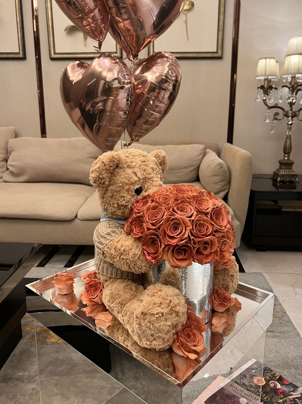 Forever Flower Teddy Bear Hug Bucket