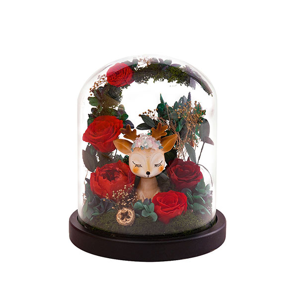 Preserved Rose Flower in Glass Dome Creative Christmas Deer Gifts