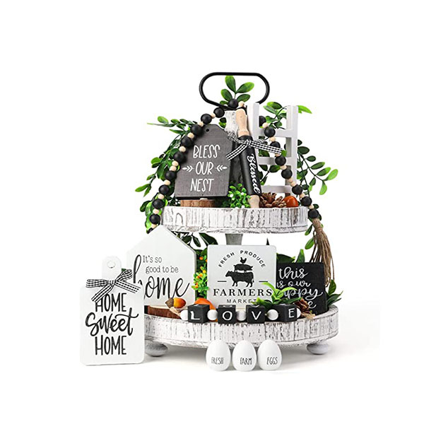 Farmhouse Tiered Tray Home Kitchen Decor