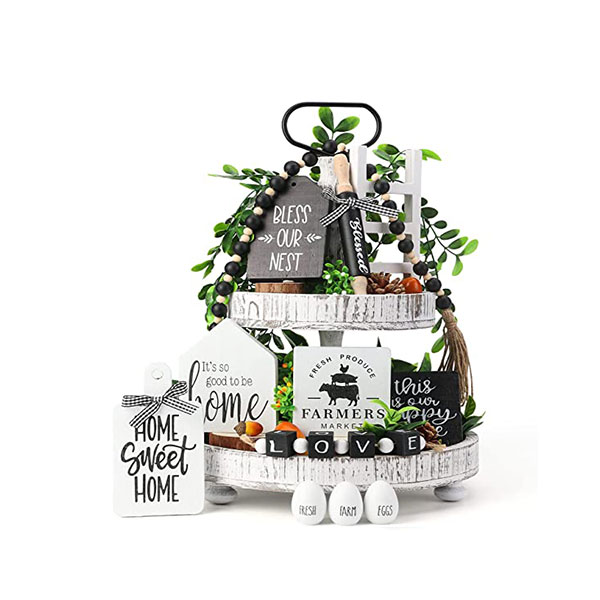 Farmhouse Tiered Tray Home Kitchen Decor