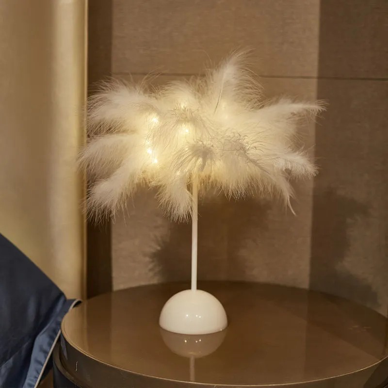 Pink Feather Bedside Lamp Bedroom Decoration