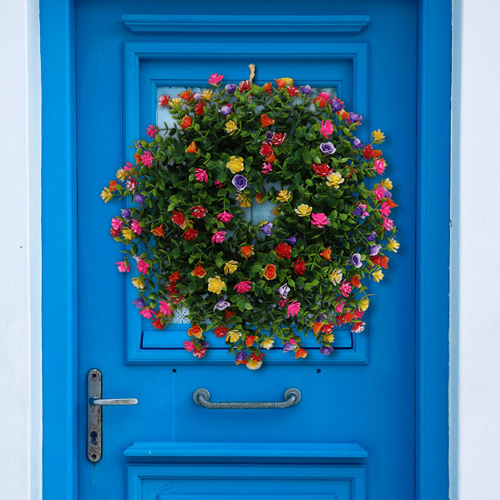 Spring Door Wreath with Camellia Artificial Green Foliage Wreath