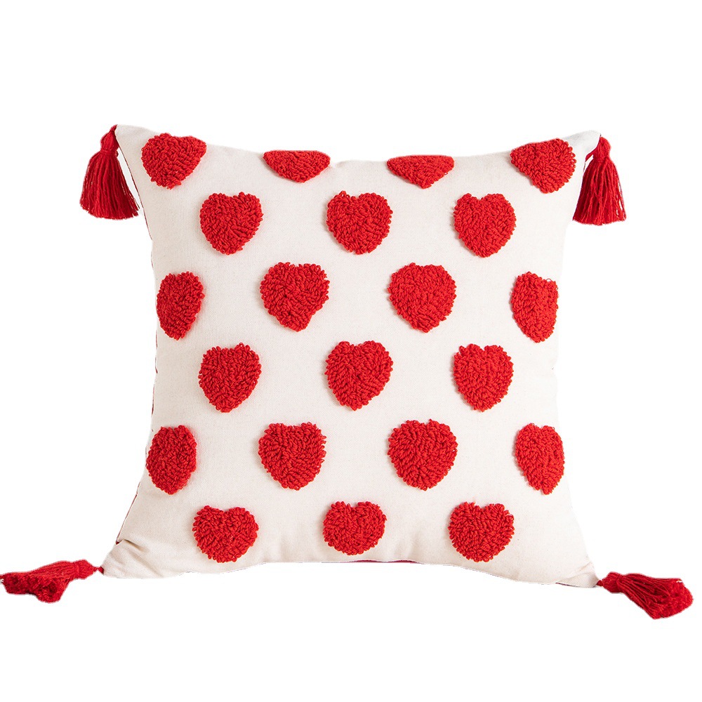  Love Embroidered Tufted Tassel Pillow