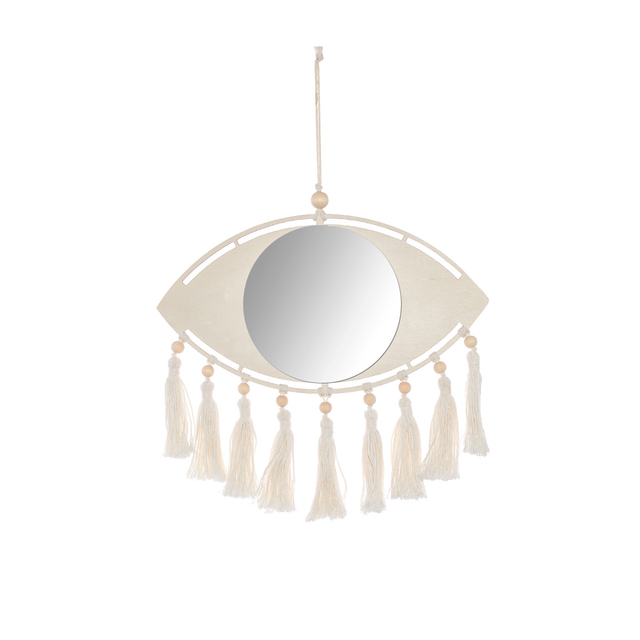 Fringed Wood Mirror Wall Decor