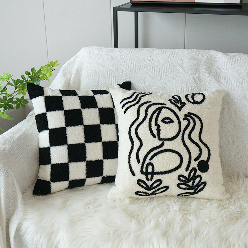 Checkerboard Towel Embroidered Throw Pillow