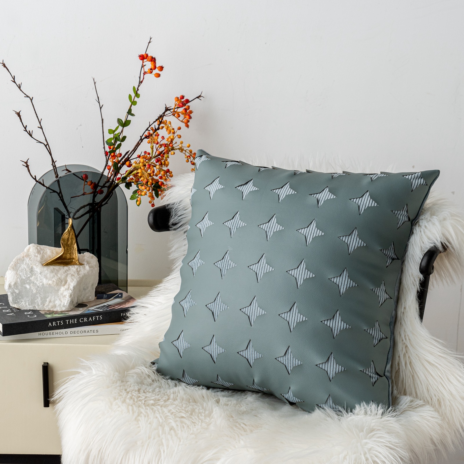 Leather Hollow Stars Throw Pillow
