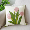 Green Tulip Embroidery Throw Pillow