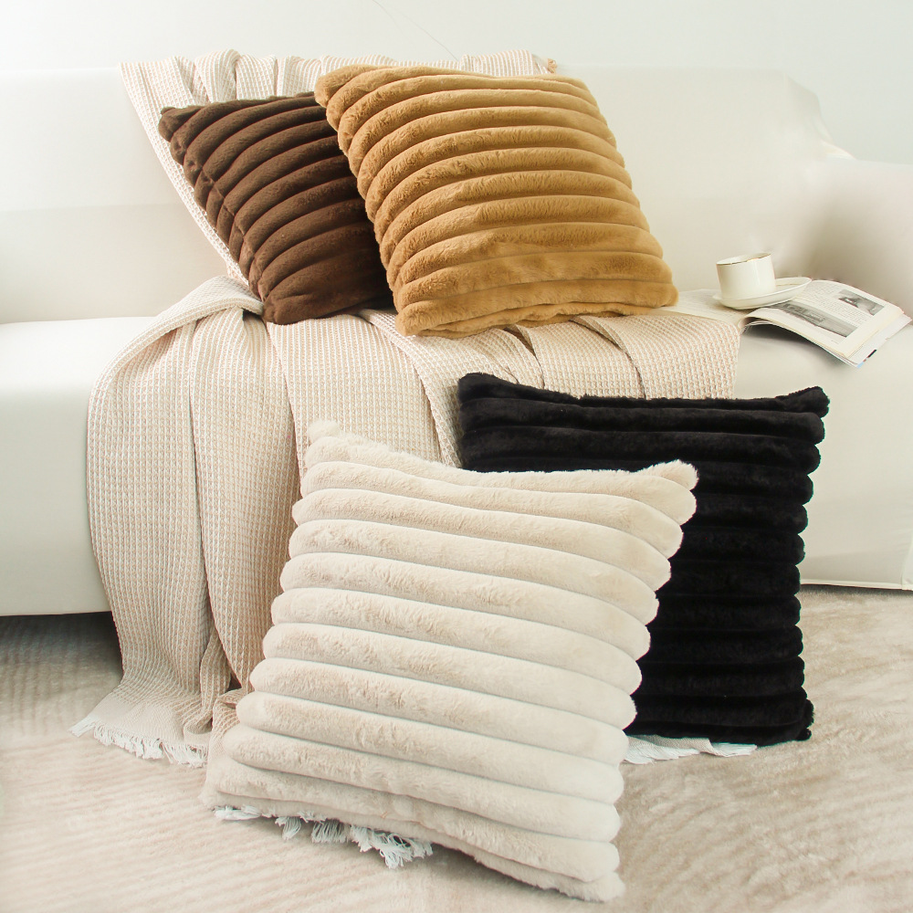 Rabbit Plush Vertical Strips Throw Pillow