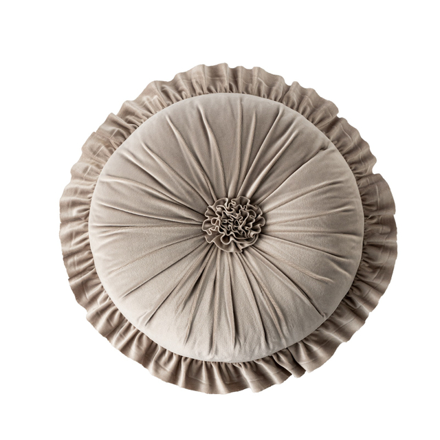 Round Flower Ruffled Edge Throw Pillow