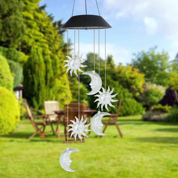 Solar Sun And Moon Wind Chimes Outdoor Garden Light