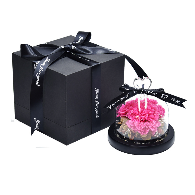 Preserved Carnation Flowers in Glass Dome Led Table Lamp Decor