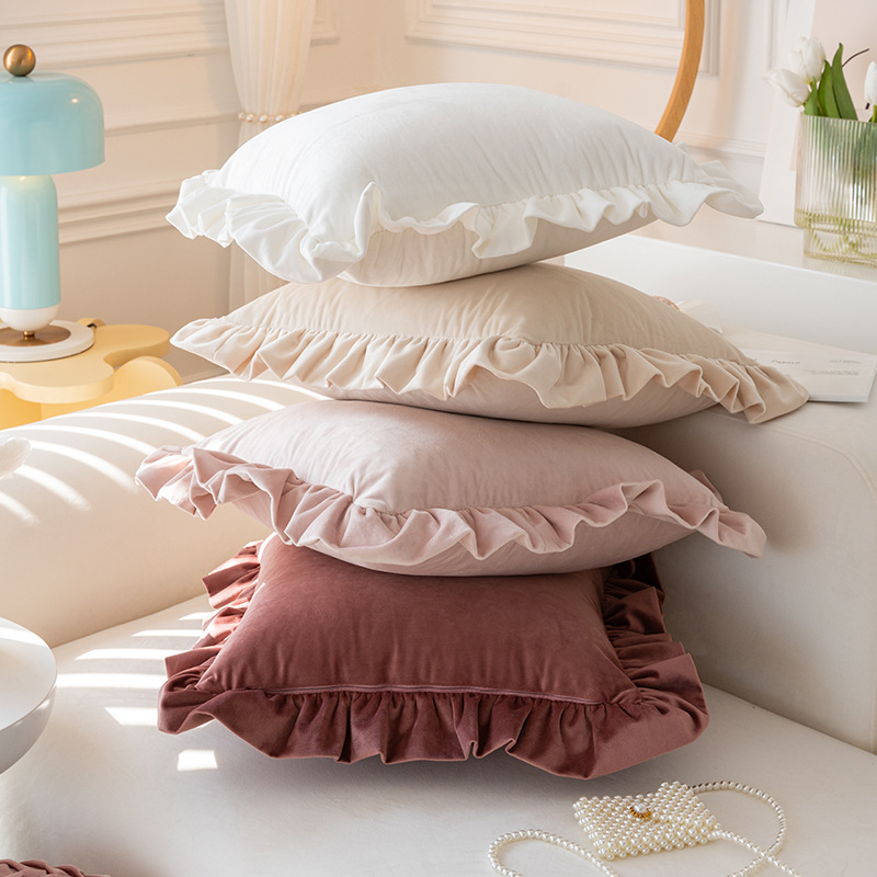 Pink Velvet Ruffle Style Throw Pillow