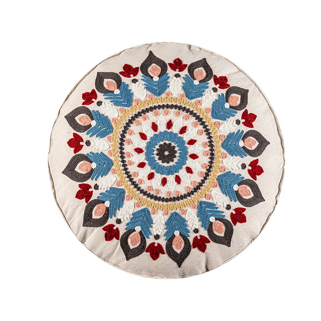 Hand Embroidered Round Throw Pillow