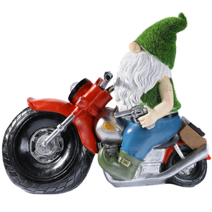 Garden Gnome Riding Motorcycle Statues Indoor Outdoor Decoration