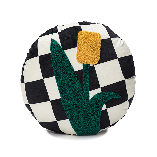 Checkerboard Round Throw Pillows
