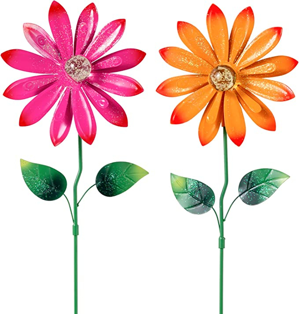 Outdoor Spring Garden Decor Metal Flowers Garden Stakes