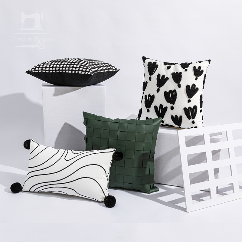 White Lumbar Pillow/Wave Design