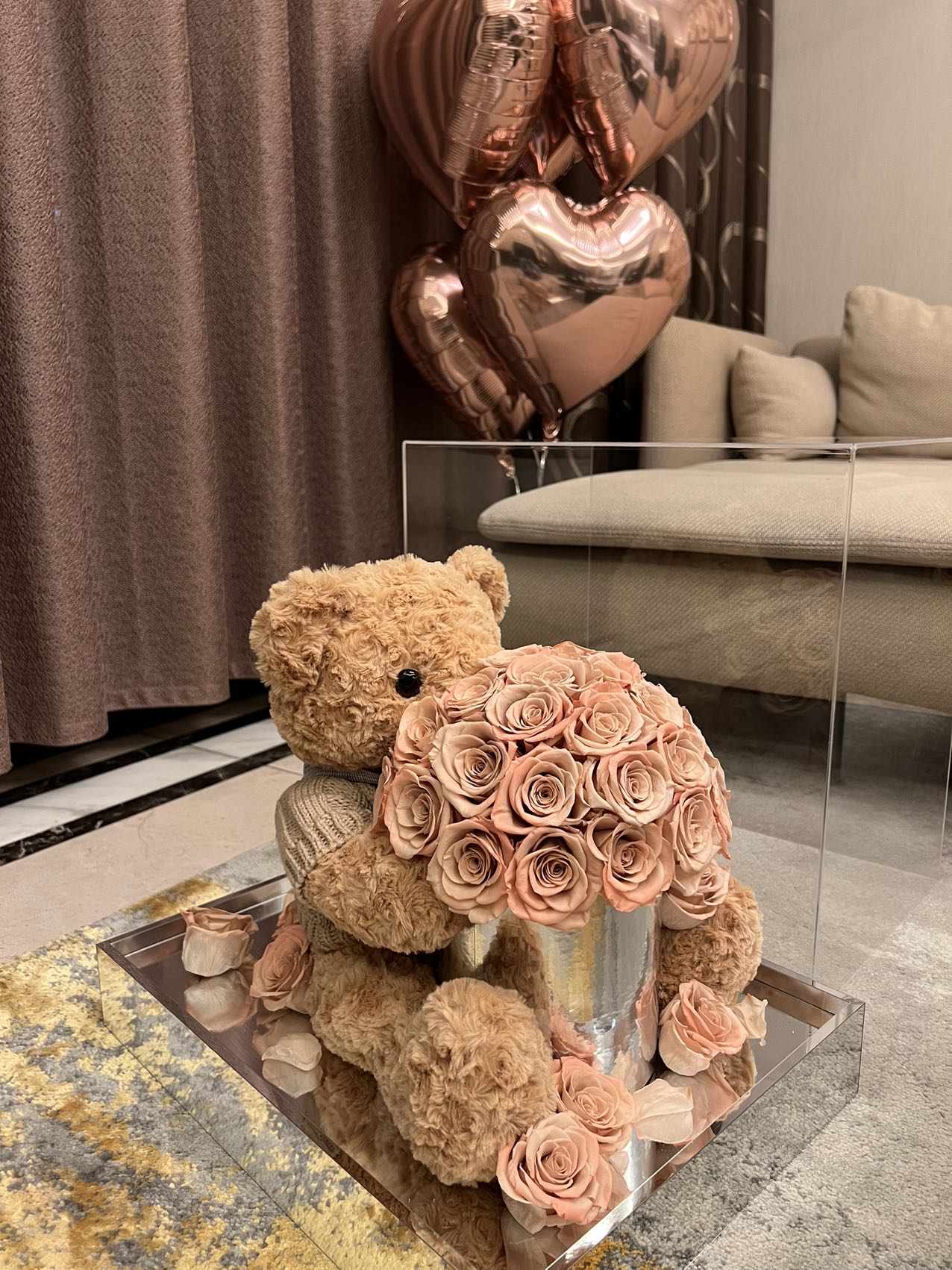 Forever Flower Teddy Bear Hug Bucket