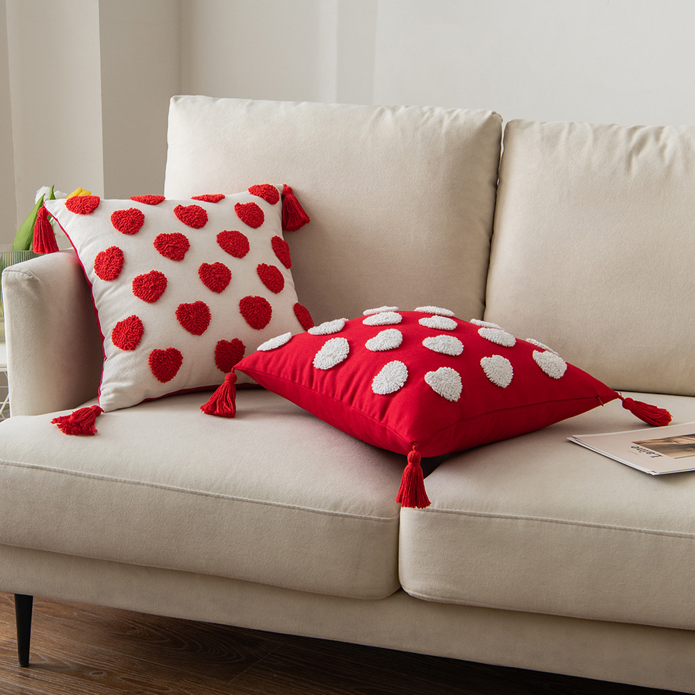  Love Embroidered Tufted Tassel Pillow