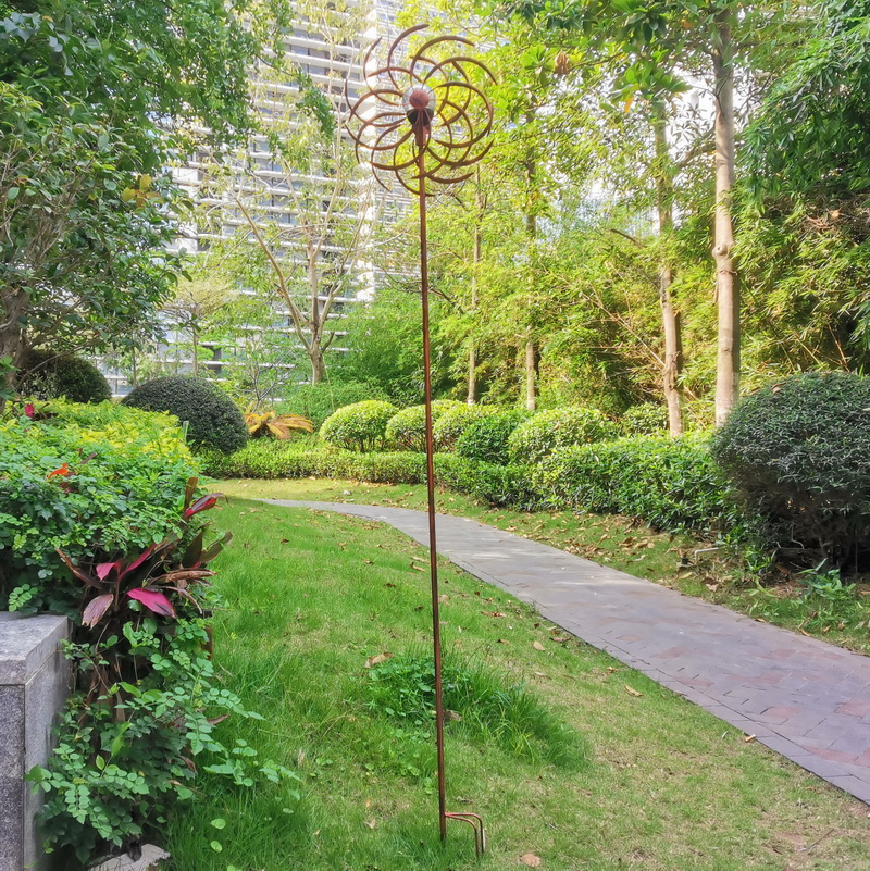 Solar Wind Spinner Willow Leaves Lighting Garden Decor