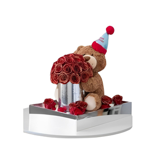 Birthday Rose Bear Cuddle Bucket