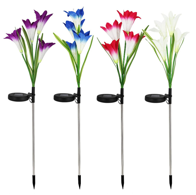 Solar Lily Flower Lights Garden Patio Yard Lawn Pathway Decor