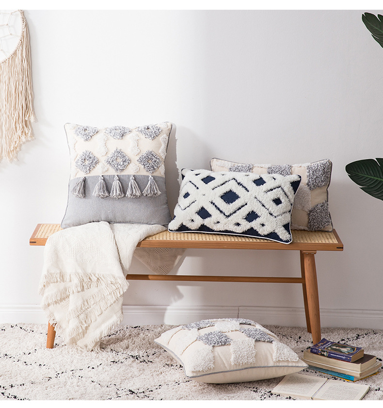 Tassel Throw Pillow Tufted Cushion