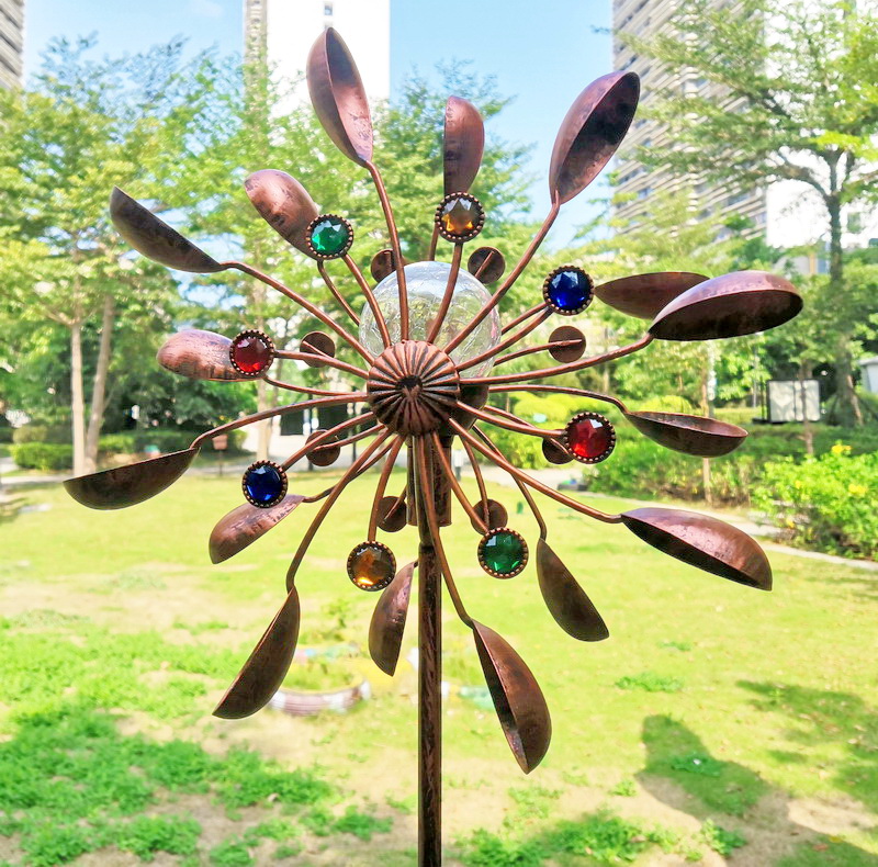 Jewel Cup LED Lighting Solar Powered Wind Spinner Garden Decor