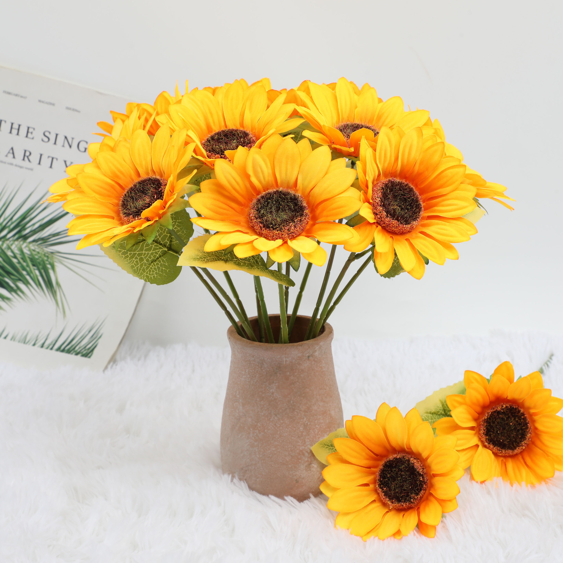 Artificial Sunflower Flowers Long Stem Fake Sunflowers Decoration