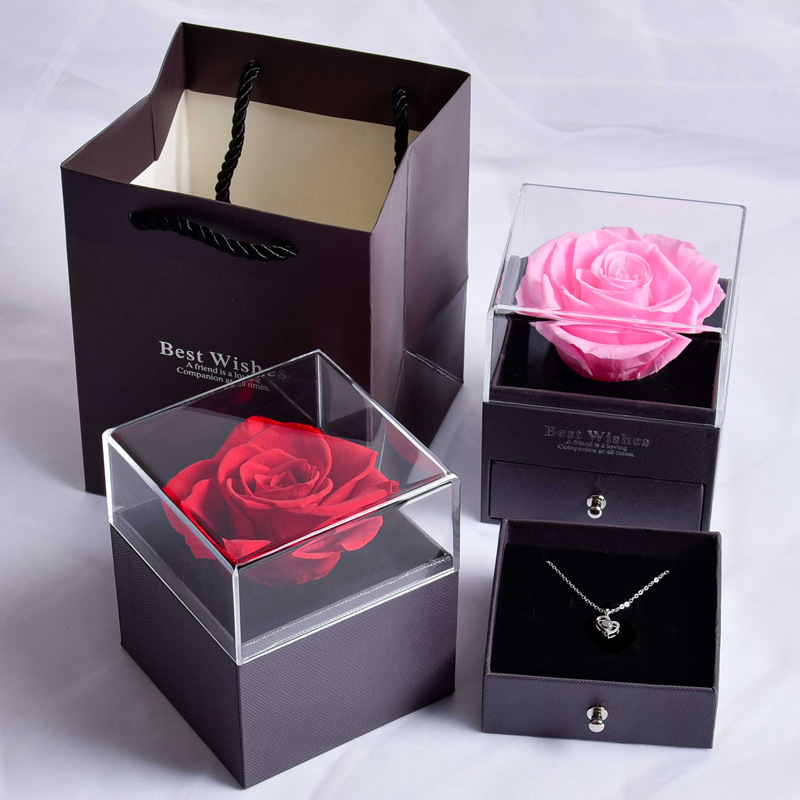 Preserved Rose with Jewelry Gifts Eternal Flowers Gifts for Her
