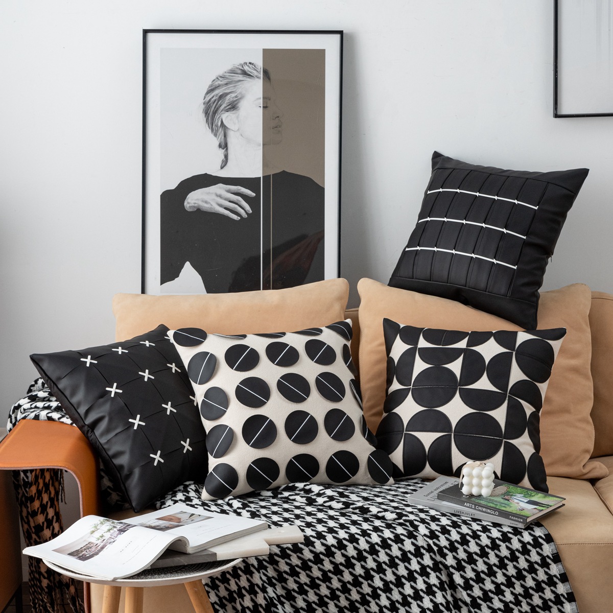 Line Leather Throw Pillows