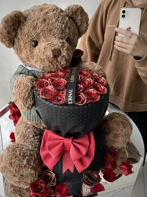 Forever Flower Teddy Bear Hug Bucket