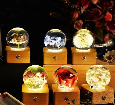 Lasting Real Rose Resin Ball Lamp 